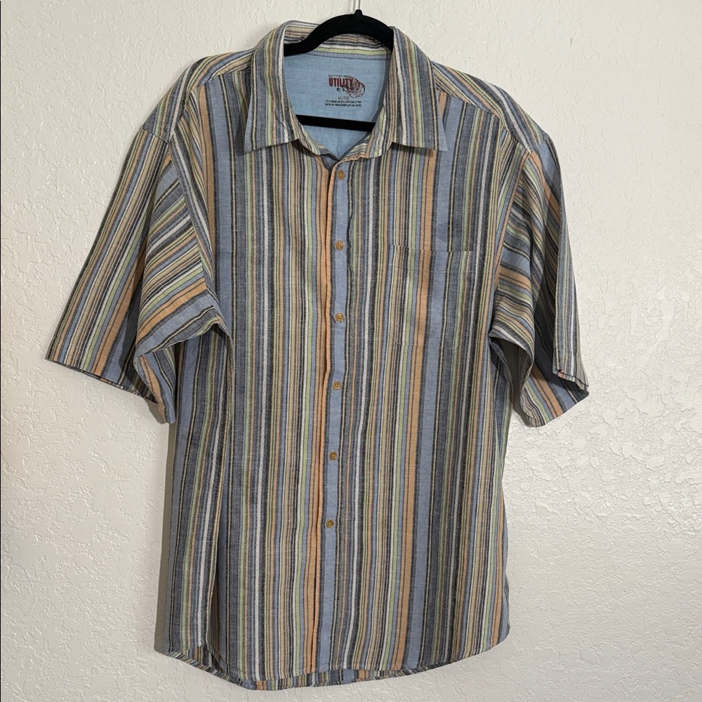 Gitano Men's Blue and Tan Striped Shirt
